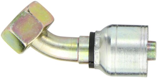 Image of Aeroquip 1A12DLA8 Carbon Steel Global TTC (Thru the Cover) Crimp Hose Fitting DKO Female Swivel, Light Duty, 45 Degree Elbow, 1 /2 inch Hose ID, M22 x 1.5 Thread