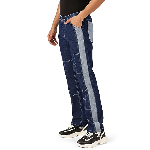 Image of PARIS HAMILTON Men Relaxed Fit Colorblocked Distressed Two Tone Stretchable Denim Jeans
