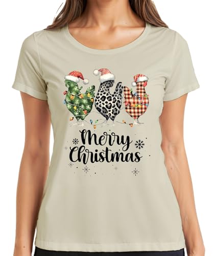 Merry Christmas - Camiseta para mujer con diseño de gallinas y gallinas, naturaleza, 3XL