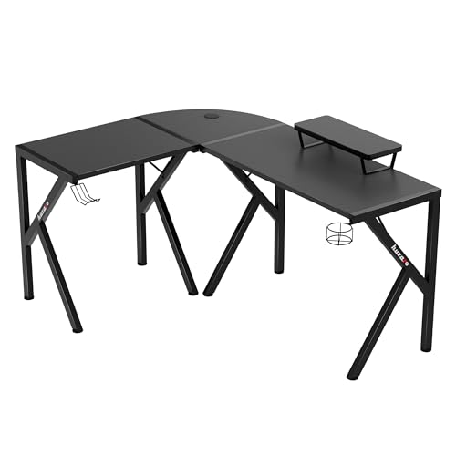 huzaro Hero 6.3 Gaming Schreibtisch L Form - Eckschreibtisch für PC Setups - Carbon Oberfläche - Kabeldurchlass - Getränkehalter - Headset Halter - beidseitig montierbar - stabil -154 x 117 - Schwarz