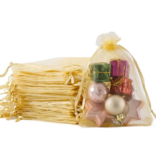 Image of Meowoo 100PCS Organza Bags, 4x6in Small Mesh Bags Drawstring, Mesh Gift Bags Drawstring for Jewelry, Candy, Christmas, Sachets, Festivals, Bathroom Soaps, Makeup Organza, Wrapping Supplies(beige)