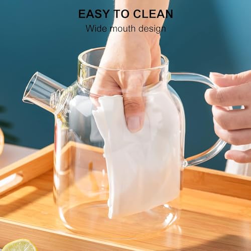 Image of Glass Teapot Stovetop 1800ml, Borosilicate Clear Tea Kettle with Bamboo Lid, Glass Tea Pot with Removable Filter Spout,Teapot Blooming and Loose Leaf Tea 1 Pcs (1800ML Kettle, Medium)