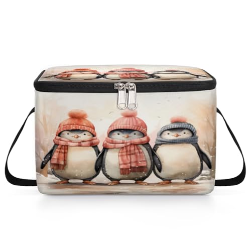 Penguin Lunch Bags for Women Men 9 Cans, Hot & Cold Food Delivery Bag Insulated Grocery Bag Insulated Lunch Box Cartoon Penguins Cooler Bag for Office Work Picnic Beach