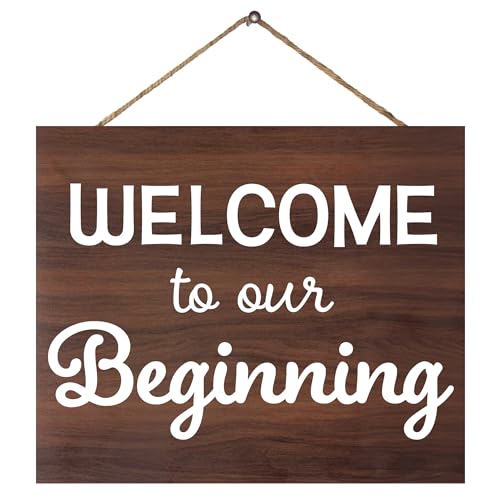 JennyGems Welcome Wedding Sign, Welcome To Our Beginning Wood Wedding Sign, Engagement, Wedding Decor, Housewarming Gifts, Brown