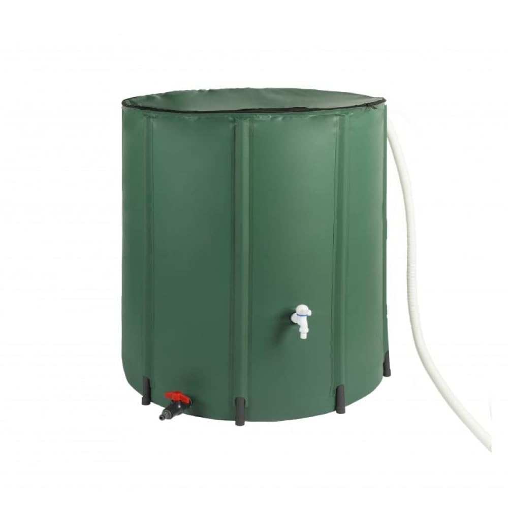 Faltbare Regentonne 380 Liter - Regenfass mit Oberem Wasserhahn und Unterem Ablauf - Regentank Garten - Regenwasserbehälter Wetterfest