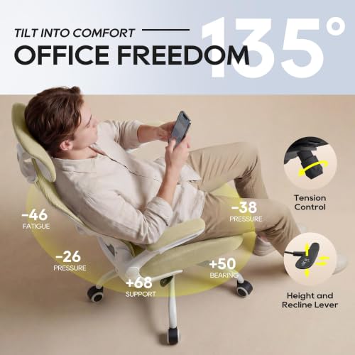 Image of Ergonomic Office Chair for Long Hours, Adjustable Padded Lumbar Support for Lower Back Relief, 330 lb Capacity, Comfortable Computer Desk Chair for Home Office, Work & Study