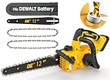 12 Inch Brushless Electric Chainsaw Cordless, for Dewalt Battery 20V, Compact Chain Saw with 44.3 FT/S Powerful Cutting, Auto Oiler & Low Kickback, Battery Powered Chainsaw for Cutting Trees and Wood