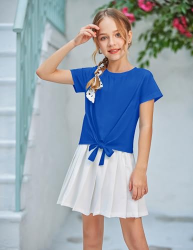 Image of Arshiner Girls Short Sleeve Shirts Tie Knot Front Tops T Shirts for Kids Crewneck Cute Casual Tie Dye Tee Blouse