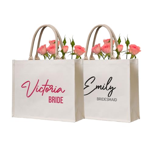 CUSTOM Tote Bags for Bridesmaids Bride Maid of Honor Mother of the Bride Personalized Tote Bags for Women Wedding Travel - Main Image