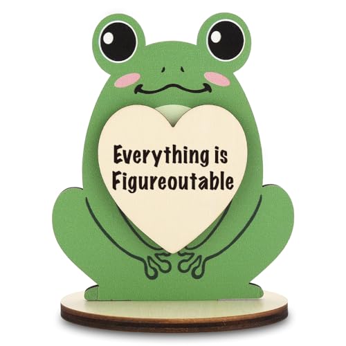 Frog Inspirational Desk Plaque “Everything is Figureoutable”, Healing Office Gift, Emotional Support Frog Decor, Motivational Stress Relief Gift, LBR1