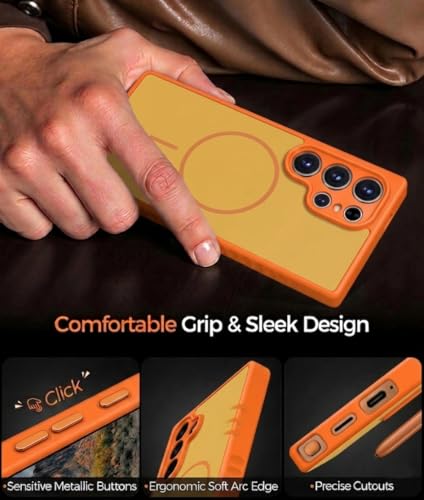 Image of VONZEE Matte Magnetic Case Compatible for Samsung Galaxy S24 Ultra Wireless Charging Shockproof Anti-Scratch TPU PC Slim Fit Full Protection Phone Cover for Samsung Galaxy S24 Ultra-Orange