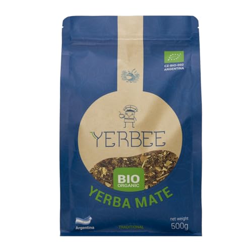 YERBEE Yerba Maté Thé Bio (500 g) Argentine | Mûrie, Séchée à l'air, Sans fumée, Faible en poussière | Yerba Maté Argentine Bio Premium avec des Feuilles Fines