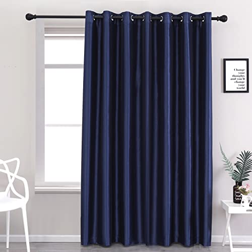 Image of GYROHOME Extra Wide Navy Blueout Curtain for Sliding Glass Door, Faux Silk Navy Blueout Curtains Fully Lined Solid Window Treatment Drapes (1Panel,100x108inch,Navy Blue)