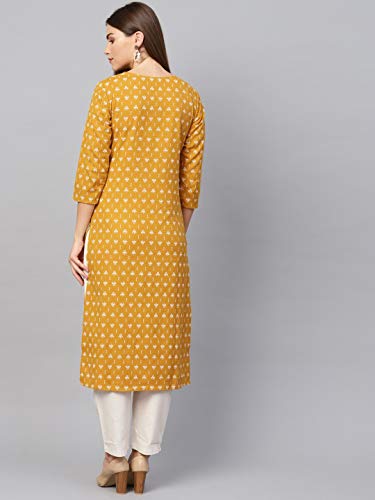 Image of YUFTA Women's Mustard Yellow & Off-White Block Print Kurta with Trousers