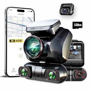 360° All 4 Sides Dash Cam Front and Rear Inside, 4 Channel FHD 2K+1080P*3 Dash Camera for Cars, IR Night Vision, Built in GPS and WiFi, 24 Hours Parking Mode, Included 128G SD Card (M10max)