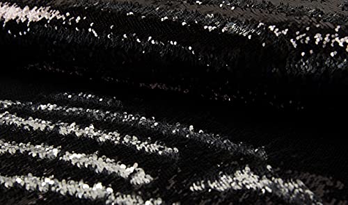 Tissu à paillettes souple noir et argenté facile à coudre sans s'effilocher