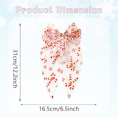 Pinzas para el cabello con moño navideño de bastón de caramelo, accesorios para el pelo rojo y blanco, ideal para fiestas, fotos y regalos (1 unidad) miniatura 2