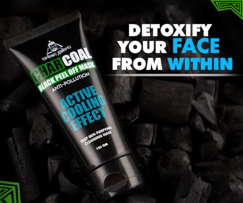 Image of UrbanGabru Charcoal Black Peel Off Mask for Men & Women | Removes Blackheads and Whiteheads | Active Cooling Effect | Deep Skin Purifying Cleansing (60 gm)