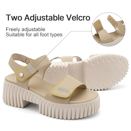 Image of UBFEN Womens Platform Sandals Chunky Wedge Heel Comfortable Arch Support | Lightweight Block Heel, Adjustable Straps, Soft Cushioned Footbed for Dressy, Casual, and Summer Wear