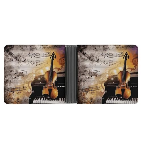 Men's Leather Wallet Bifold Wallet for Men Piano Violin Music Notes Slim Wallet with Multiple Card Classic Passcase Mens Card Holder