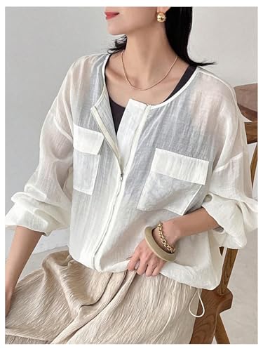 GORGLITTER Women's Linen Jacket Lightweight Zip Up Long Sleeve Sheer Coats Fall Fashion Outerwear 20253