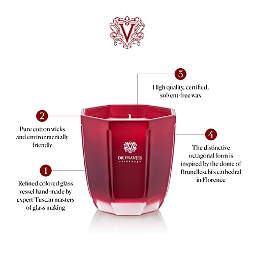 Dr. Vranjes - Decorative Candle Tormalina - Rosso Nobile 200 G / 7 Oz, Scented Candle, Refined Colored Glass Vessel Hand-Made, Octagonal Form, Color Red, Made In Italy #TOP1
