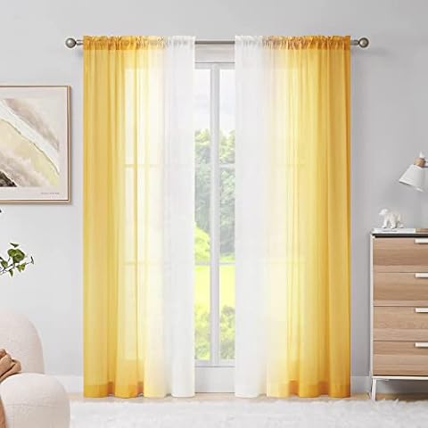 Melodieux Yellow Ombre Sheer Curtains, 2 Panels Cover