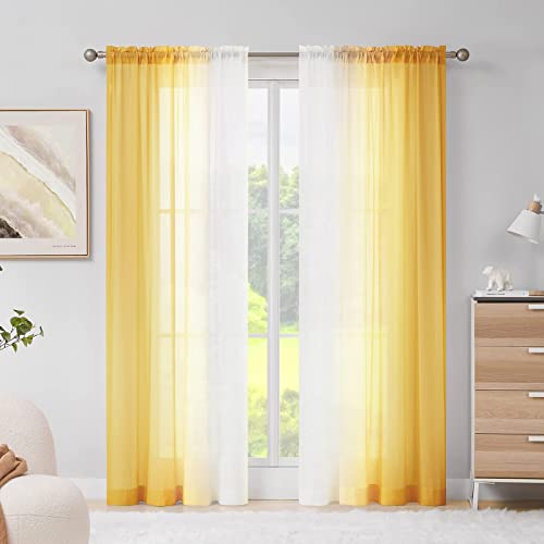 Melodieux Cortinas traslúcidas de Gasa Amarilla degradada con Bolsillo para Barra, 56 x 72 Pulgadas, 2 Paneles