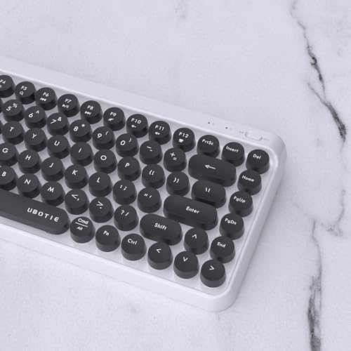 Image of UBOTIE Portable Bluetooth Colorful Computer Keyboards, Wireless Mini Compact Retro Typewriter Flexible 84Keys Design Keyboard (Black-White)