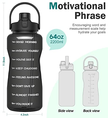 Half Gallon Water Bottle With 2-In-1 Lid (Straw Lid/Chug Lid), Geritto 64Oz Large Capacity Water Jug Bpa-Free Gallon Water Bottle, Leak-Proof Water Jugs, Water Bottle With Time Marker For Gym Outdoor Camping On-The-Go #TOP5