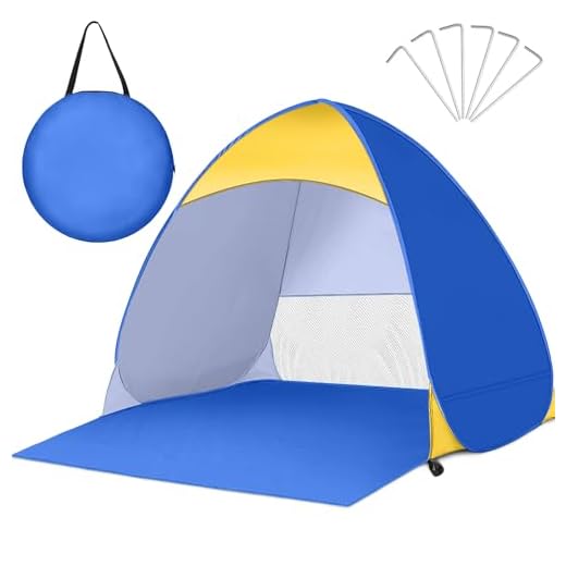 YGVQN Pop Up Strandmuschel mit UV Schutz 50+, Extra Leichtes Strandzelt für 2-3 Personen, Windschutz mit kleinem Packmaß, Inklusive Tragetasche & Heringen für Camping & Strand - Blau