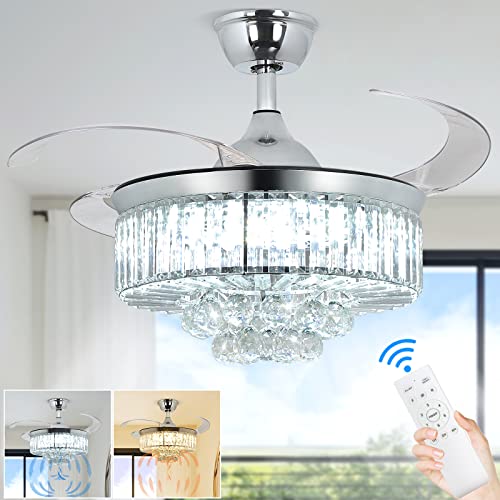 DLLT 36 Inch Crystal Ceiling Fan with Light and Remote, Modern