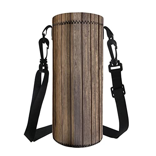 Yzaoxia Wooden Board Print Water Bottle Carrier Portable Water Bottle Bag with Adjustable Shoulder Strap Lightweight for Camping Running Travelling