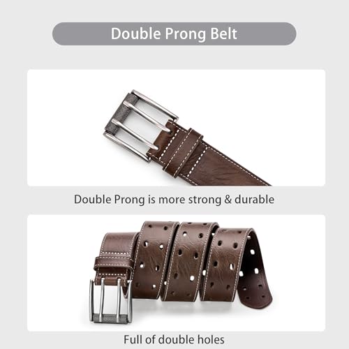 Men's Punk Classic Double-Prong Genuine Leather Belt with Heavy-Duty Rivets for Jeans and Pants - Fashionable Black2