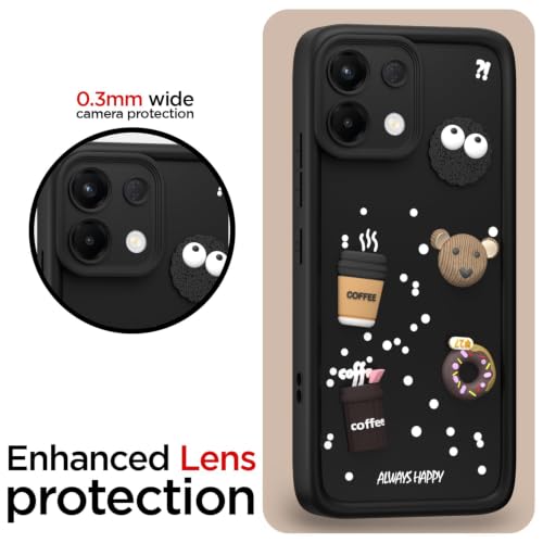 Image of Bintage Cute Fun Taddy Cartoon 3D Ball Bear Milk Donut Coffee Cup Silicon Case Full Body & Camera Protection Back Cover Compatible for Oppo K13 5G - Black