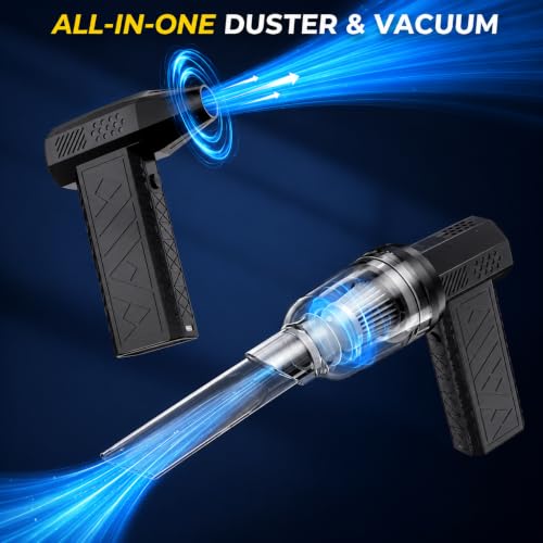 Image of 2-in-1 Compressed Air Duster & Vacuum Cleaner, 18000RPM Electric Air Blower,3 Speed Adjustable Brushless Motor, 4000mAh Rechargeable for Computer, Laptop, Keyboard, Car & Home Cleaning