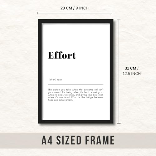 Image of ArtAction Effort Wall Frame Poster | Office Word Art Motivation for Study Room & Workspace | A4 Size | Framed Motivational Typography Poster | Gift for Students & Office Walls