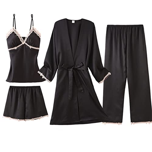Vêtements de nuit en satin de soie premium CFWSHJ ensemble 4 pièces luxe