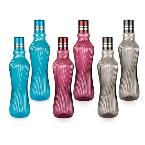 Homeor Unbreakable Plastic Water Bottle I Leak Proof I BPA Free Food Grade Fridge Water Bottle I Ideal for Gym, Office, Home, Travel, College, Easy to Clean, 1 Litre Each, Set of 6, Assorted