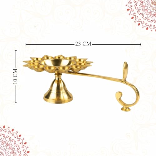 Image of Klassic 9 Inch Pure Brass Aarti Diya | 11 Small Batti & 1 Big Batti Pooja Lamp with Golden Finish | Ideal for Home Mandir, Temple Use, Daily Aarti, Festivals and Puja Rituals