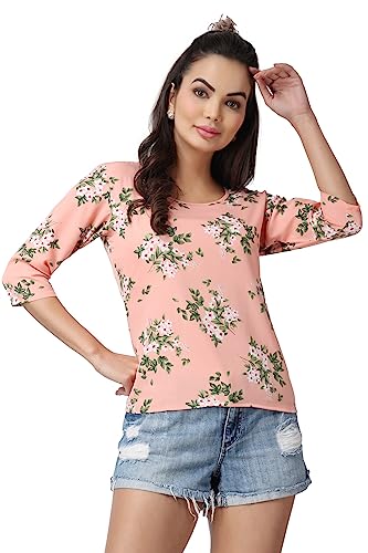 Image of POPWINGS Casual Printed Puff Sleeves Round Neck Top for Women || Stylish Summer Tops for Women || Hip-Length Women Top