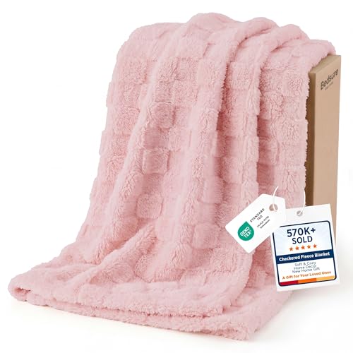 Bedsure GentleSoft Pink Throw Blanket for Couch - Checkered Fleece Blankets, Cute Soft Cozy Throw for Bedroom Home Decor Gifts for Kids Girls, 50x60 Inches