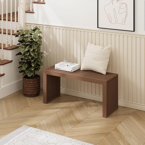 Image of APRTAT Bamboo Dining Bench 35 Inch Indoor Wooden Shoe Benches for Entryway | Entryway Shoe Rack Bench.,Solid Bamboo Benches,for Living Room, Hallway, Bedroom, Bathroom,Easy Assemble,Slatted Design,