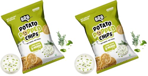 Image of BRB Popped Potato Chips | Sour Cream & Herbs Flavour | Not Fried, Not Baked | 60% Less Oil, Lower Calorie, No Palm Oil, Healthy Snack | 48g /51g Pack (weight may vary) (Pack of 2)