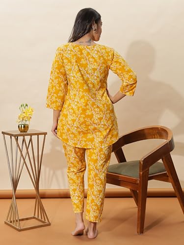 Image of 9shines Label Pure Cotton Printed Women Top & Pyjama Set | Pyjama co-ord Set | Night Suit | Lounge wear for Home | Nightwear Set for Women | Night Dress for Women Stylish (COPJ-5)