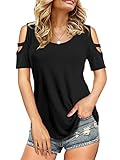 Florboom Womens Cutout Sleeve Tops Casual T-Shirts 2025 Fashion Blouse, Black XL