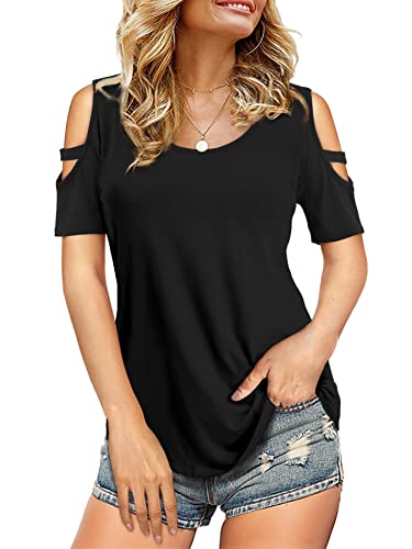 Florboom Womens Cutout Sleeve Tops Casual T-Shirts 2025 Fashion Blouse, Black XL