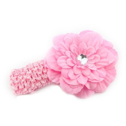 Click Down 1pcs Baby Girls Hairband Crochet Headband With Pink Peony Flower Hair Clip by Click Down