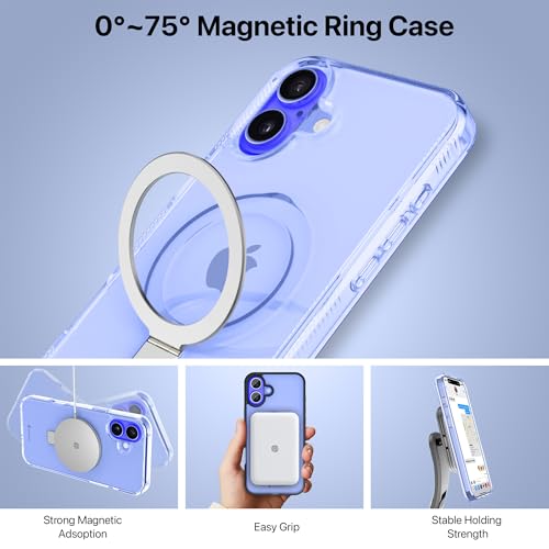 Image of eller sante Solarix Magpro Back Cover Case for iPhone 16 Plus with Magnetic Alloy Ring Metal Kickstand Camera Protector TPU Shockproof 10ft Drop Protection Compatible with Mag-Safe- Transparent