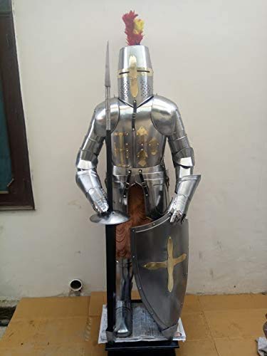 NauticalMart LARP Suit of Armor Templar Body Armour - One Size Halloween Costume Armor Silver